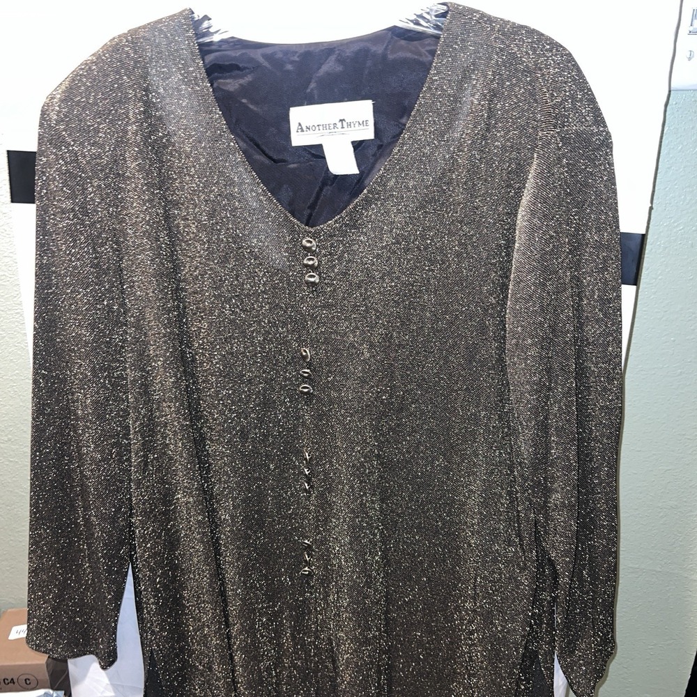 VTG Another Thyme Blouse Tunic Women's Gold  Tunic Party Theater Flowy Size 20w